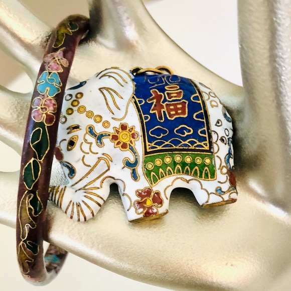 Vintage Cloisonne Elephant Pendant & Bangle - Picture 14 of 14
